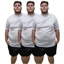 Kit 3 Plus Size Plain Dry Fit T-Shirts - 白色 - 查看 2