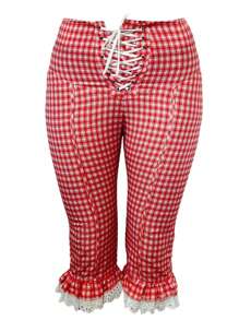 Women Capri Pants Lace Ruffles Front Cross Tie-Up Summer Casual Cropped Pants Stretch Crop Leggings - Rojo - Ver 2