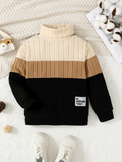 Felpa con collo alto in velluto a costine con blocchi di colore per ragazzo giovane