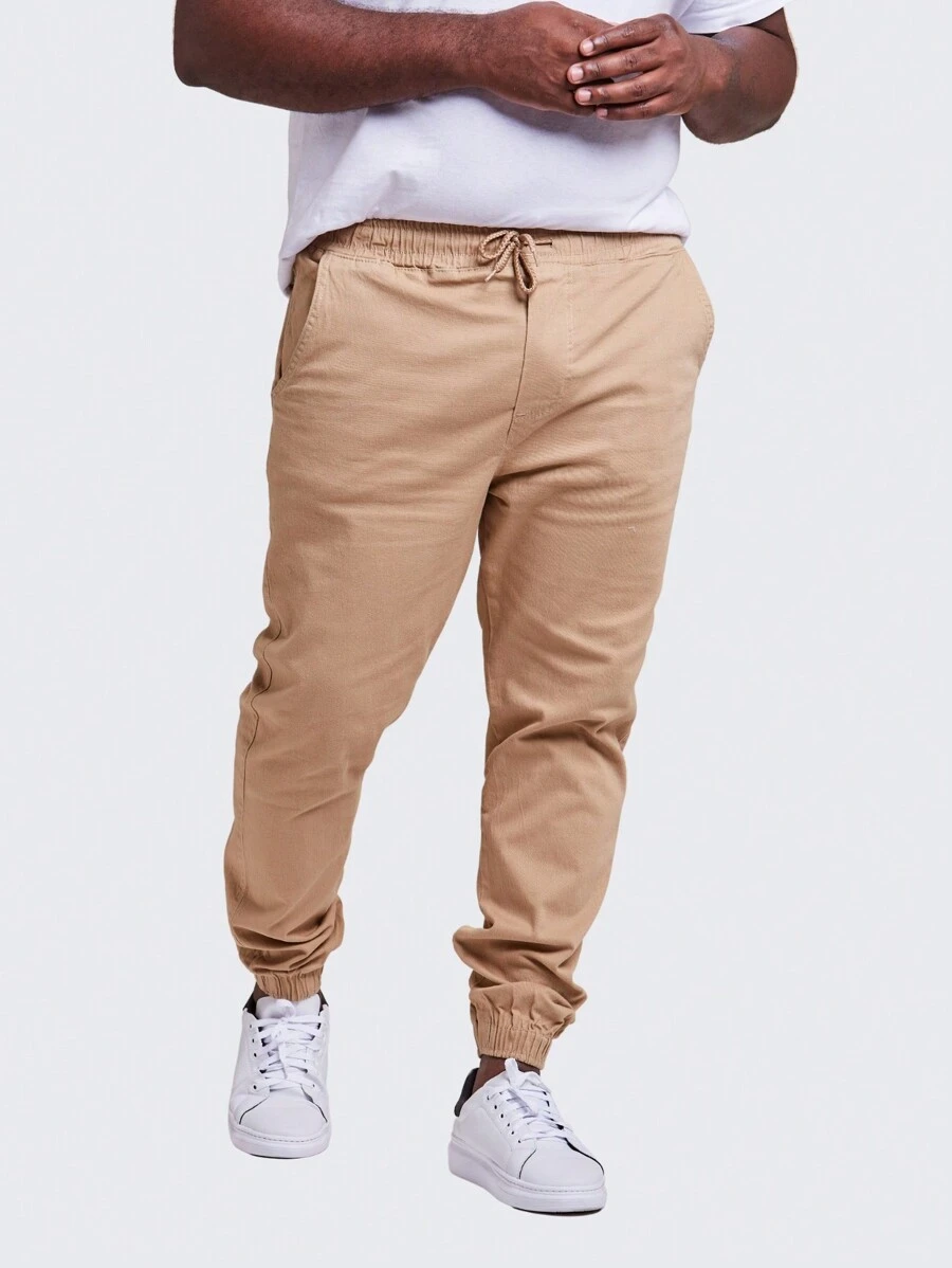 Men's Plus Size Twill Jeans Jogger Pants - 米色 - 查看 1