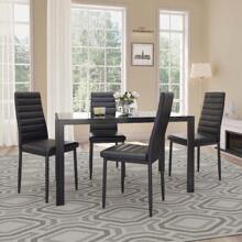 Bealife 4- Chair And 6- Chair Dining Set Available, Glass Dining Table, High Back PU Leather Chairs For Living Room, Dining Room - Black - View 3