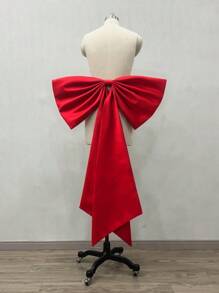 1 件超大号黑色缎面蝴蝶结后背装饰，可调节腰带，配有可拆卸黑色拖尾，适合腰部/连衣裙配饰情人节