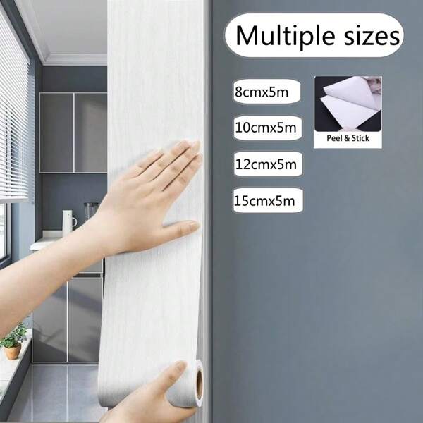 1 rolo de 5 m de adesivo de rodapé com textura de madeira branca, autoadesivo para acabamento de rodapé - Adesivo de fácil aplicação para reparo de pisos e bordas de portas, acabamento de parede de PVC para batentes de portas e janelas, adesivos, decalque de parede, decalque de vinil para decoração de casa, itens de decoração de primavera para renovar sua casa, adesivos de decoração Rama