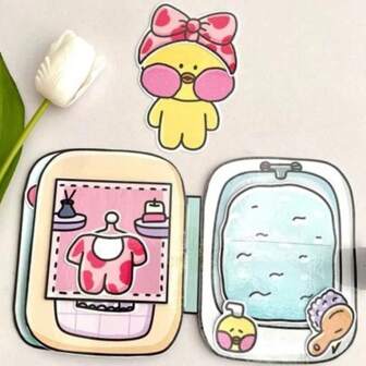 Libro de actividades tranquilo con juego intelectual y de manualidades de diy para padres e hijos, con tema de patito lindo con ropa cambiable, incluye rubor de maquillaje.