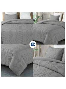 Juego de Funda Duvet King  Forma de Líneas. Solo Cubierta de Edredón con Cierre de Botones, Incluye 2 Fundas de Almohada. Bluelander. - Gris - Ver 1