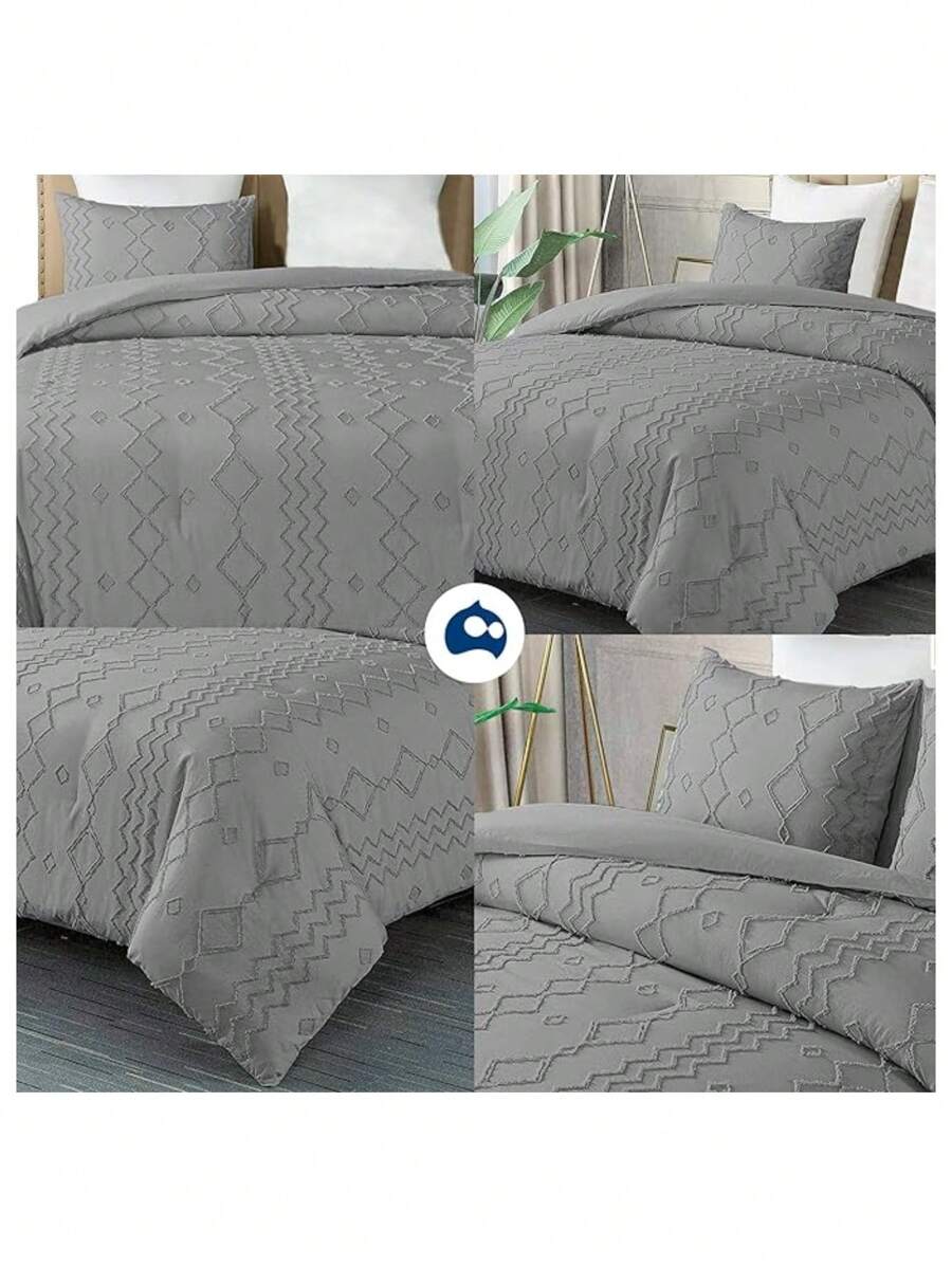 Juego de Funda Duvet King  Forma de Líneas. Solo Cubierta de Edredón con Cierre de Botones, Incluye 2 Fundas de Almohada. Bluelander. - Gris - Ver 1