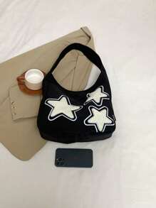 Large Capacity Canvas Bag, New Shoulder Crossbody Tote Bag, Fashionable For Students, Commuting - Black + Scarf - View 8