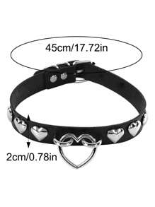1pc Adjustable Gothic Heart Shaped Ring Leather Collar Necklace, Unisex For Daily, Festival, Party, Halloween, Christmas, Valentine's Day Celebration, Fashion Accessory - Multicolor - View 2