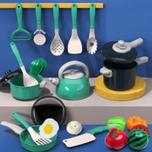 Kitchen Toys Set, Mini Simulation Kitchen Toys For Kids, Kitchen Utensils, Including Pressure Cookers, Induction Cookers And Cutlery, Food - 110 Pieces Green Suit - View 2