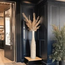 1pc Nordic Modern Minimalist White Floor Vase, Elegant Pampas Grass Floor Vase, Boho Tall Striped Decorative Bottle, Suitable For Living Room, Office, Entryway, Fireplace, Doorway Decor, Multi-Functional Decorative Flower Vase, Large Home Decor, Christmas Gift, Holiday & Birthday Gift Room Decor Glass Vase