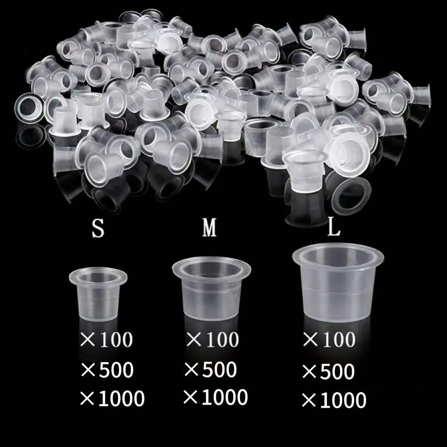 100/1000 Pieces S/M/L Disposable Tattoo Without Base, Ink Cup, Plastic Pigment, Transparent Bracket, Container Cap, Tattoo Permanent Makeup Micro Coating Supply - Clear - View 1