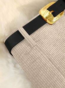 Falda A-Line de pana de cintura alta, estilo casual y versátil, con diseño de cintura elástica estilizante, elegante y sofisticada, adecuada para otoño/invierno