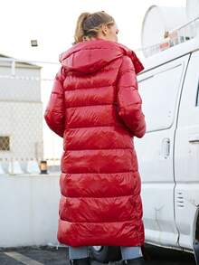 ZIAI Women's Fashionable Red Down Jacket, Long Sleeve With Zipper Pockets, Mid-Length, Stylish Winter Outerwear - Red - View 7