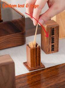 1 szt. Prostokątny drewniany przenośny uchwyt na wykałaczki, bez wykałaczek w zestawie, możliwość personalizacji tekstu i logo, minimalistyczny styl odpowiedni do domu, restauracji, celów dekoracyjnych