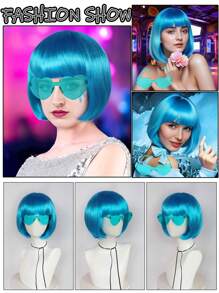 Perruque Bob aux couleurs pastel vibrantes, assortie avec des lunettes de soleil en forme de cœur colorées et sans cadre pour femmes. À porter au quotidien, pour la Saint-Patrick, Halloween, la Saint-Valentin ou des fêtes costumées. Cheveux courts et droits