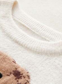 Suéter para Meninas, Novo Design de Outono/Inverno, Suéter de Malha Infantil, Urso de Desenho Animado Fofo, Top de Camada Básica Quente, Gola Redonda, Suéter Grande para Meninas Pré-Adolescentes para Uso Externo, Inverno