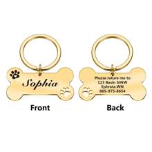 1 Pieza Etiqueta de identificación con nombre de mascota personalizada grabada con láser. Decorada con huellas de pata, flores y diseños de hojas. - Multicolor - Ver 6