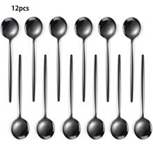 1/4/8/12pcs Black Stainless Steel Small Spoon, Coffee Spoon, Stirring Spoon - Black - View 12