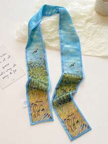 4件套女士复古油画花卉条纹印花真丝围巾头巾，休闲优雅日常及约会礼物配饰，发饰，头巾头带，秋冬季度假发带，女士柔软头巾