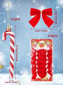 18/36 Pcs Candy Cane Christmas Decorations, 5.5inch Glitter Candy Cane Bows For Xmas Tree Hanging Ornament Holiday Festival Party Home Decoration