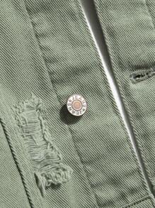 Black Denim Jacket With Edgy Rips – USA Best - Selling Style - 軍綠色 - 查看 4