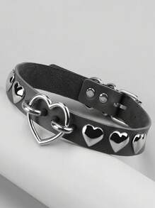 1pc Adjustable Gothic Heart Shaped Ring Leather Collar Necklace, Unisex For Daily, Festival, Party, Halloween, Christmas, Valentine's Day Celebration, Fashion Accessory - Multicolor - View 6