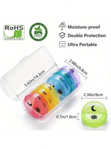 Scatola portapillole da viaggio rotonda e compatta da 7 giorni, impermeabile, con 14 scomparti, portatile, divisibile, in plastica per il contenimento settimanale di medicinali (AM/PM)
