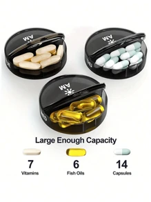 Scatola portapillole da viaggio rotonda e compatta da 7 giorni, impermeabile, con 14 scomparti, portatile, divisibile, in plastica per il contenimento settimanale di medicinali (AM/PM)