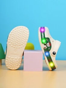 儿童圣诞雪人舒适时尚可爱透气凉鞋，男童/女童 EVA 沙滩户外装夜光拖鞋，儿童 LED 灯饰圣诞主题印花一脚蹬透气凉鞋，可爱节日风格适合圣诞派对和居家，EVA 橡胶人字拖 - 米色 - 查看 7