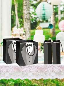 1/5 件带手柄的伴郎礼品袋，9 英寸 X 7.5 英寸 X 3.5 英寸黑色领带衬衫燕尾服图案牛皮纸礼品包装袋，适用于求婚、周年庆典、父亲节、情人节和订婚派对回礼装饰 - 彩色 - 查看 5