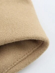 女士纯色长袖单排扣休闲宽松大码外套，秋冬 - 卡其色 - 查看 5