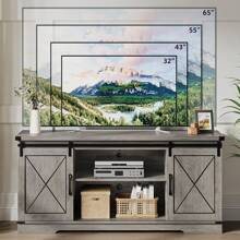 Farmhouse TV Stand For Up To 65''TV, Entertainment Center With Sliding Barn Doors And Adjustable Shelf, Media Console Table With Storage Cabinet For Living Room, Bedroom