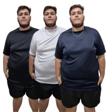 Kit 3 Plus Size Plain Dry Fit T-Shirts - 黑與白 - 查看 1