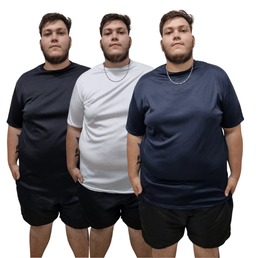 Kit 3 Plus Size Plain Dry Fit T-Shirts - 黑與白 - 查看 1