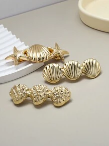 Metal Ocean Series Starfish Shell Clip, Simple Versatile Hair Accessory For Ponytails & Updos,Hair Clips,Hair Barrettes Claw Clips