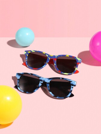 2 peças meninos meninas 4-8 anos acrílico bonito desenho animado impresso retângulo moda óculos adequados para presentes de feriado e vida diária roupas combinando