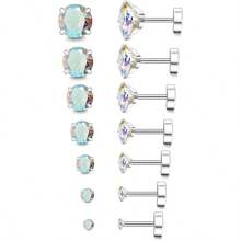 6pcs/Set 3mm - 8mm Hypoallergenic Flat Back Earrings For Women & Men, Silver Stainless Steel Stud Earrings With Cubic Zirconia Birthstone, Suitable For Sensitive Ears