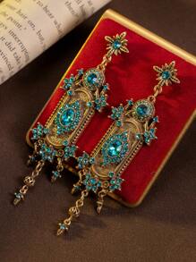 Luxuosos brincos longos pendurados vintage elegantes com strass incrustados em estilo palácio, joias grossas para os mercados europeu e americano