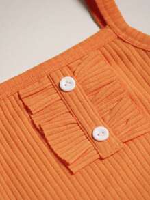 Ame Kids Girls' Button-Down Blouse And Ribbed Shorts Set - 橘色 - 查看 4