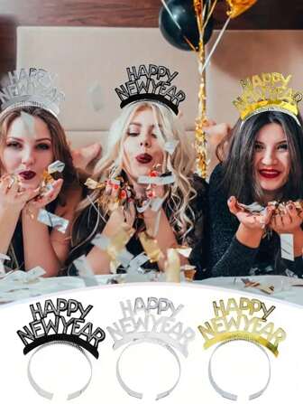 6 Pieces Of Happy New Year Party Celebration Headdresses, Cost-Effective Personalized Party New Year Party Shiny Headdresses, Wedding, Birthday, Christmas, Bridesmaid Valentine's Day Photo Props Color And Size Deviations Are Subject To The Actual Product