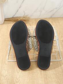 Women's Summer Flat Casual Breathable Woven Criss-Cross Strap Bohemian Style Fashion Gold Gladiator Beach Sandals - Gold - View 8