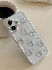 可爱合金爱心元素时尚闪亮3D镂空金属爱心蝴蝶结手机壳，兼容 17 Pro Max 16 15 14 13 12 Pro Max Plus 11，女士可爱透明环氧树脂防震保护套，生日礼物 - 無色 - 查看 5