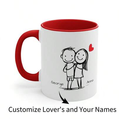 Engraved Valentine's Mugs - Customized Name Pairs, 11oz Ceramics, Vibrant Handle & Lining, Design, Iconic Gifts For Couples Easy To Clean, Exquisite, High-Quality Custom, Personalized, Unique Ideal Gifts For Her Her, Boyfriend, Girlfriend, Dad, Mom, Family, Friends, Son, Daughter, School Students, Workers, Kids School, Home