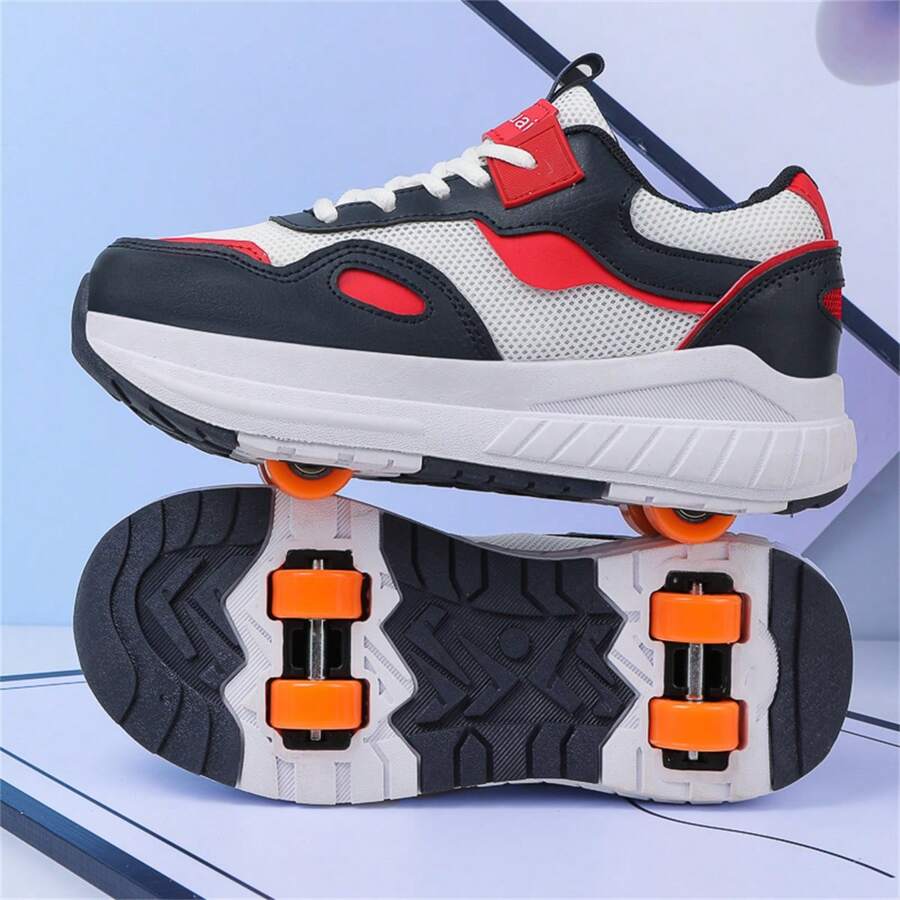 Summer LED Light Up Roller Skate Shoes Four Wheel, Fashion Breathable Low-Top Sneakers For Teenagers & Adults Couple, Outdoor Sports Skating, Detachable One-Shoe-Two-Use Design