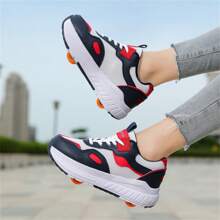 Summer LED Light Up Roller Skate Shoes Four Wheel, Fashion Breathable Low-Top Sneakers For Teenagers & Adults Couple, Outdoor Sports Skating, Detachable One-Shoe-Two-Use Design