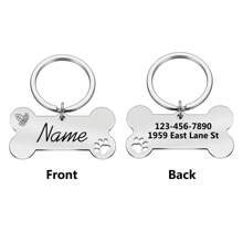 1 Pieza Etiqueta de identificación con nombre de mascota personalizada grabada con láser. Decorada con huellas de pata, flores y diseños de hojas. - Multicolor - Ver 10