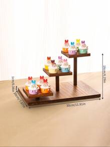 1pc DIY Removable Wood 3-Tier 3-Round Tray, Can Hold Watches, Bracelets, Earrings, Suitable For Vendor Stall, Vanity Table, Children's Room, Multi-Function Storage Rack