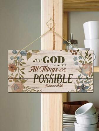 1pc With God All Thing Are Possible Slogan Wooden Hanging Wall Sign, Wood Slat Hanging Wall Sign Decoration For Home Front Door , Hanging Plaque Decor 6 X 12/4 X 8 Inches,Home Decor ,Room Decor,Wall Decor Gifts Birthday Graduation