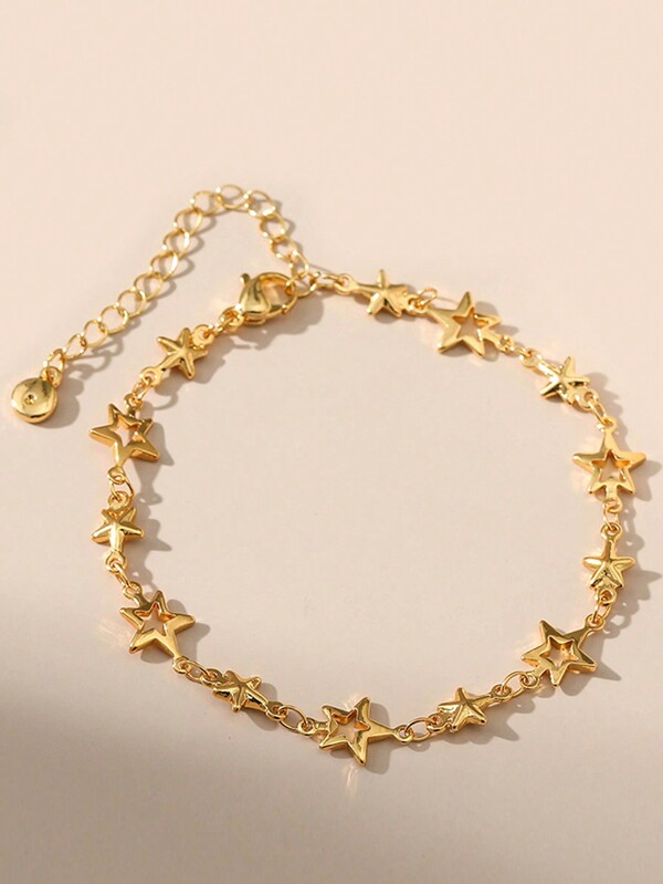 Pulseras de cadena de estrella hueca de acero inoxidable para hombres y mujeres, en color dorado y plateado, con colgante de pentagrama, joyas y regalos