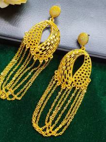 1 Pair Women's Leaf & Corn Hollow Out Dangle Earrings, Gold-Plated, Fashion Jewelry Gift For Wedding, Party, Date Outfit, Europe, Middle East, Dubai, Africa